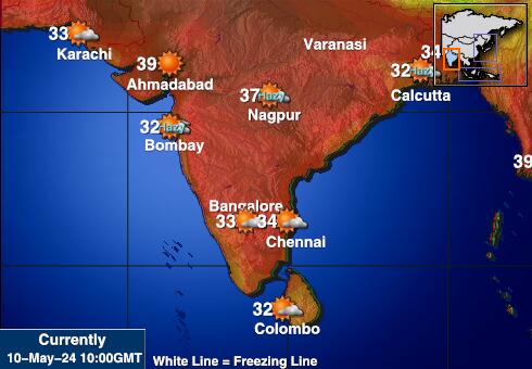 Indija Vremenska prognoza, Temperatura, karta 