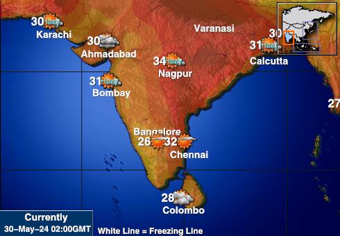 India Mapa de temperatura Tiempo 