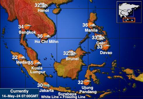 Индонезија Временска прогноза, Температура, Карта 
