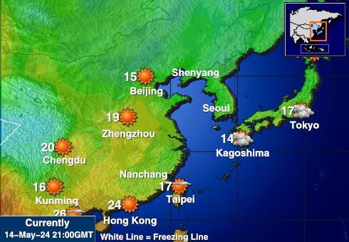 ประเทศญี่ปุ่น แผนที่อุณหภูมิสภาพอากาศ 