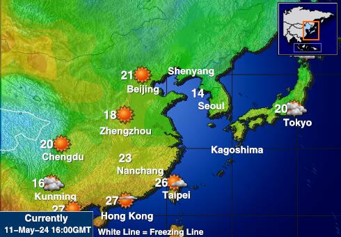 Japonsko Mapa počasí teplota 