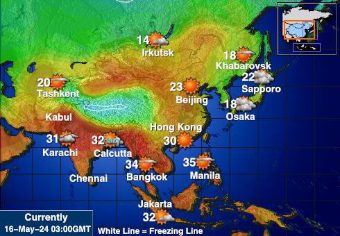 קזחסטן מפת טמפרטורת מזג האוויר 