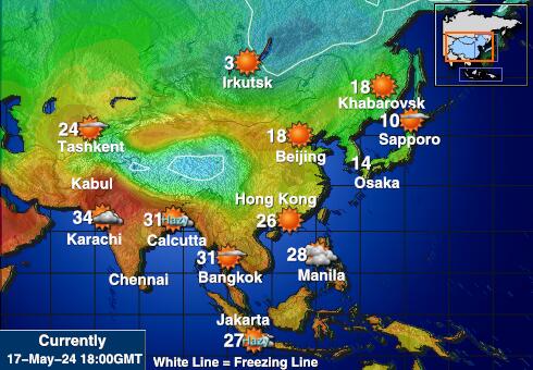 Kazachstán Mapa počasí teplota 