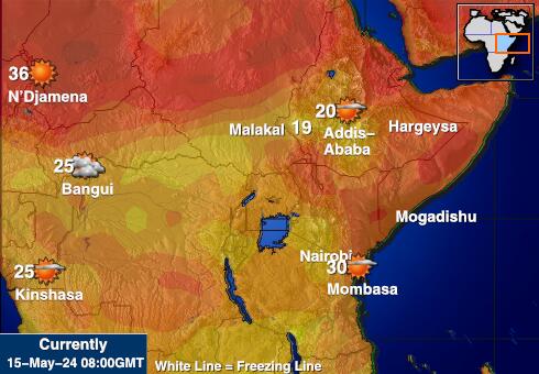 Keňa Mapa počasí teplota 