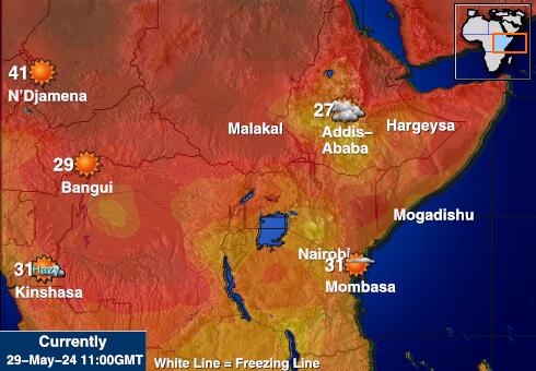 Keňa Mapa počasí teplota 