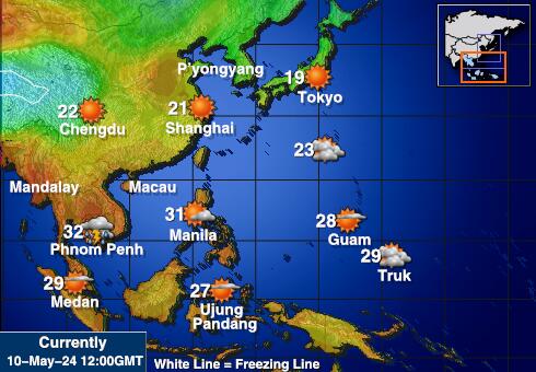 लाओस मौसम का तापमान मानचित्र 