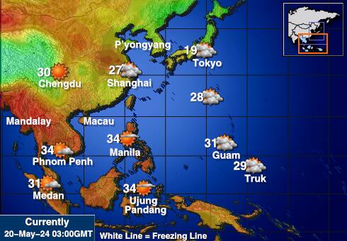 Laos Weer temperatuur kaart 