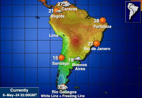 América Latina Mapa temperatura Tempo 