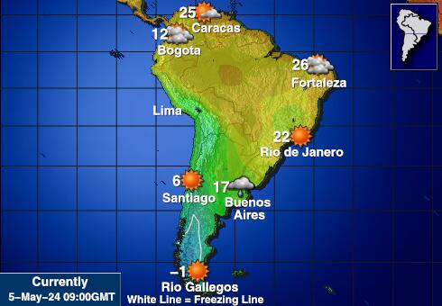 Latinská Amerika Mapa teplôt počasia 