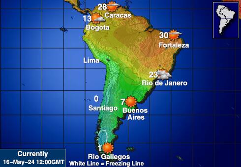 Јужна Америка Временска прогноза, Температура, Карта 