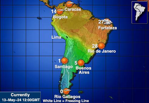 América Latina Mapa temperatura Tempo 