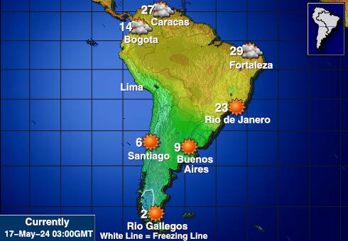 Латинска Америка Температурна карта за времето 