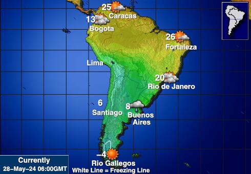 Латинска Америка Температурна карта за времето 