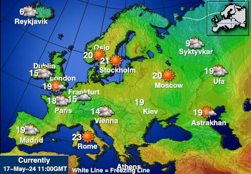 Letonija Vremenska prognoza, Temperatura, karta 