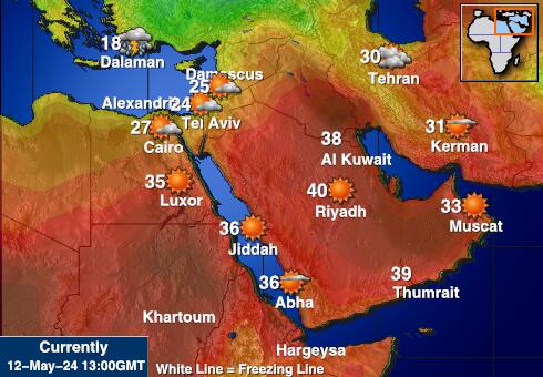 Midden-Oosten Weer temperatuur kaart 