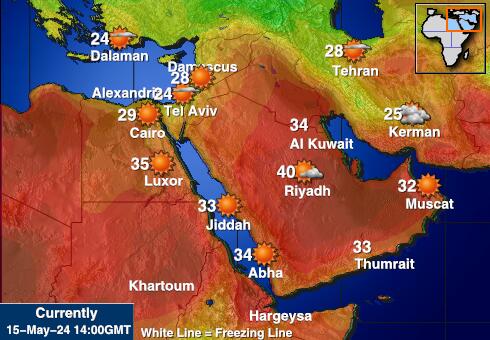 המזרח התיכון מפת טמפרטורת מזג האוויר 