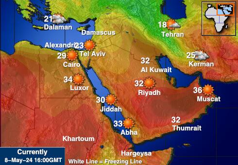 Mittlerer Osten Wetter Temperaturkarte 