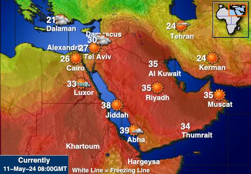 Střední východ Mapa počasí teplota 