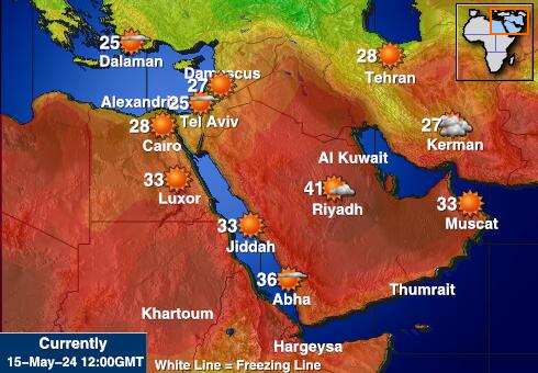 Blízky východ Mapa teplôt počasia 