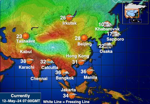 Mongolija Vremenska prognoza, Temperatura, karta 