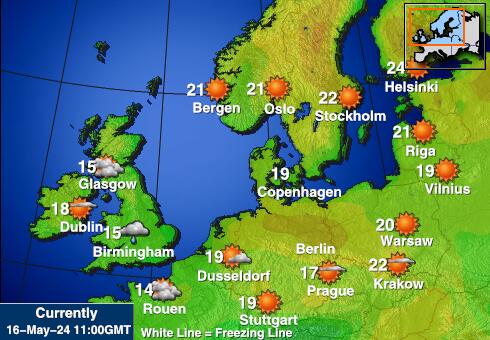Nizozemska Vremenska prognoza, Temperatura, karta 