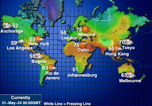 Nová Kaledonie Mapa počasí teplota 
