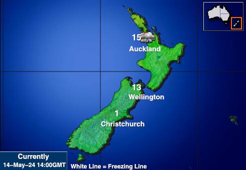 Nový Zéland Mapa teplôt počasia 