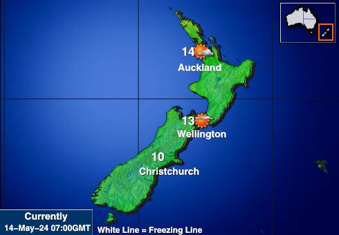 ניו זילנד מפת טמפרטורת מזג האוויר 