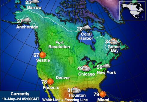 北美 天气温度图 