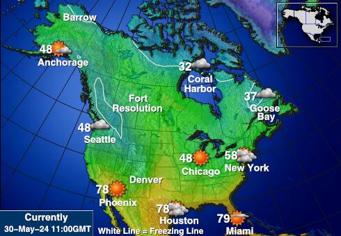 América del norte Mapa de temperatura Tiempo 