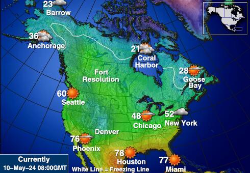 Nordamerika Vädertemperaturkarta 