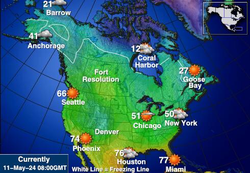 Noord Amerika Weer temperatuur kaart 