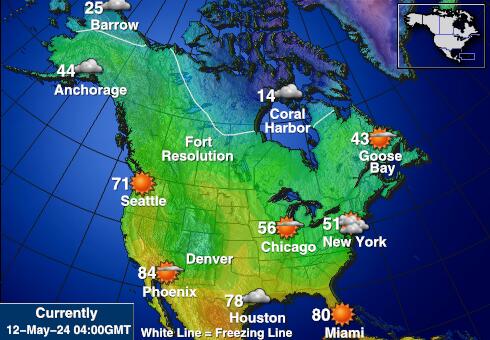 Severna Amerika Vreme Temperatura Zemljevid 