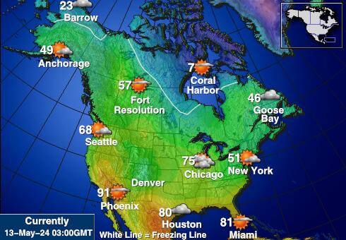 Nordamerika Wetter Temperaturkarte 