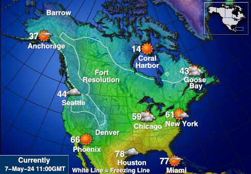 Sjeverna Amerika Vremenska prognoza, Temperatura, karta 
