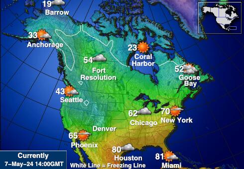 امريكا الشمالية خريطة درجة حرارة الطقس 