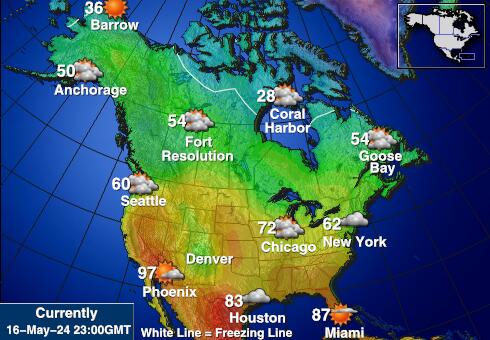 उत्तरी अमेरिका मौसम का तापमान मानचित्र 