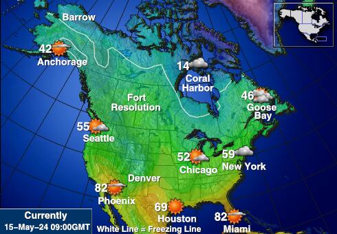Amérique du Nord Carte des températures de Météo 