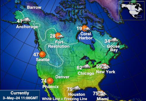 Noord Amerika Weer temperatuur kaart 