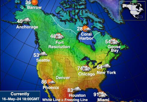 Северна Америка Температурна карта за времето 
