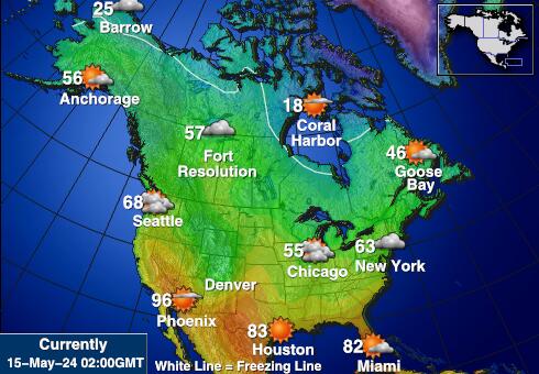Ameryka Północna Temperatura Mapa pogody 