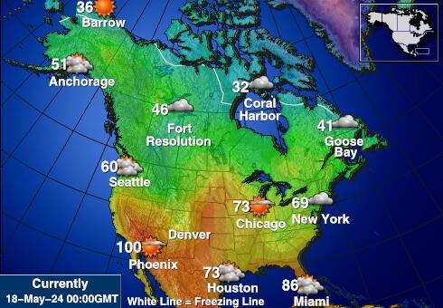 Pohjois-Amerikka Sää lämpötila kartta 