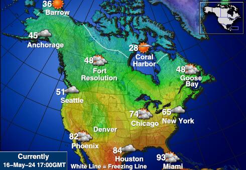 Северна Америка Временска прогноза, Температура, Карта 