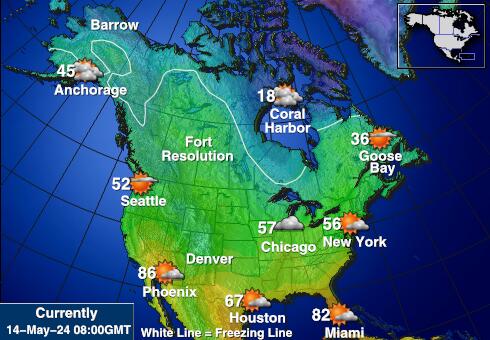 Північна Америка Карта температури погоди 