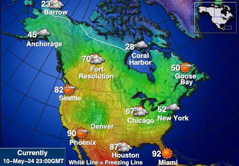 Sjeverna Amerika Vremenska prognoza, Temperatura, karta 
