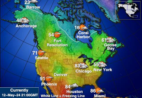 Bắc Mỹ Bản đồ nhiệt độ thời tiết 