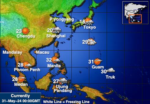 Северная Корея Карта погоды Температура 