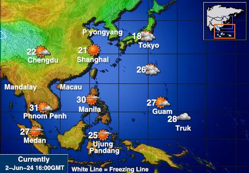 كوريا الشمالية خريطة درجة حرارة الطقس 