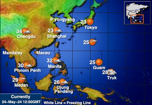 צפון קוריאה מפת טמפרטורת מזג האוויר 