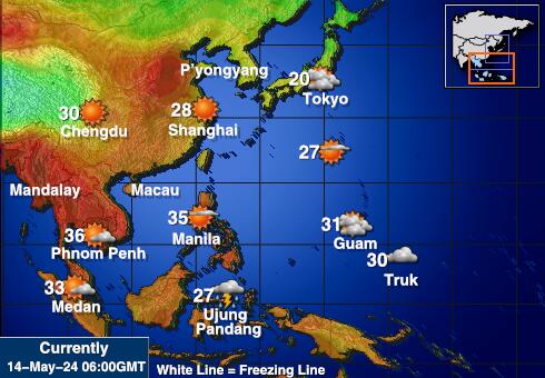 Северна Кореја Временска прогноза, Температура, Карта 